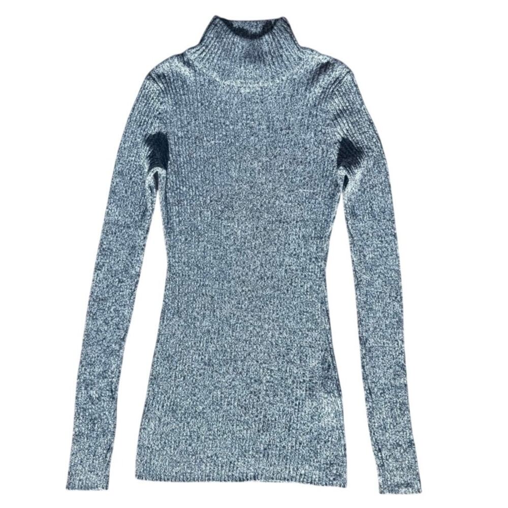 H&M LOGG Knit High Neck Long Sleeve Ribbed Sweater Black & White Size Medium
